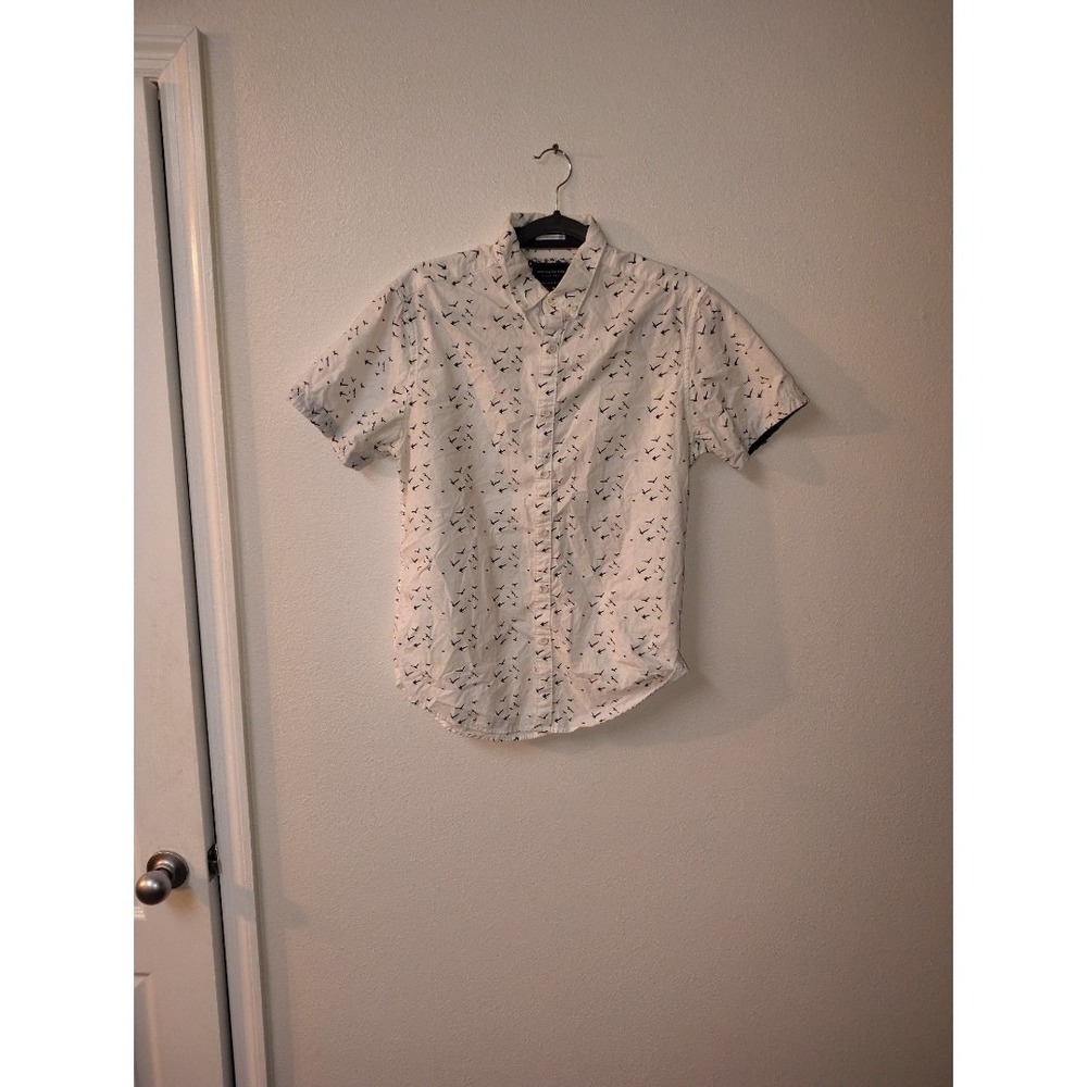 Denim‎ & Flower Ricky Singh Mens Slim Fit Bird Print Short Sleeve Button Down M